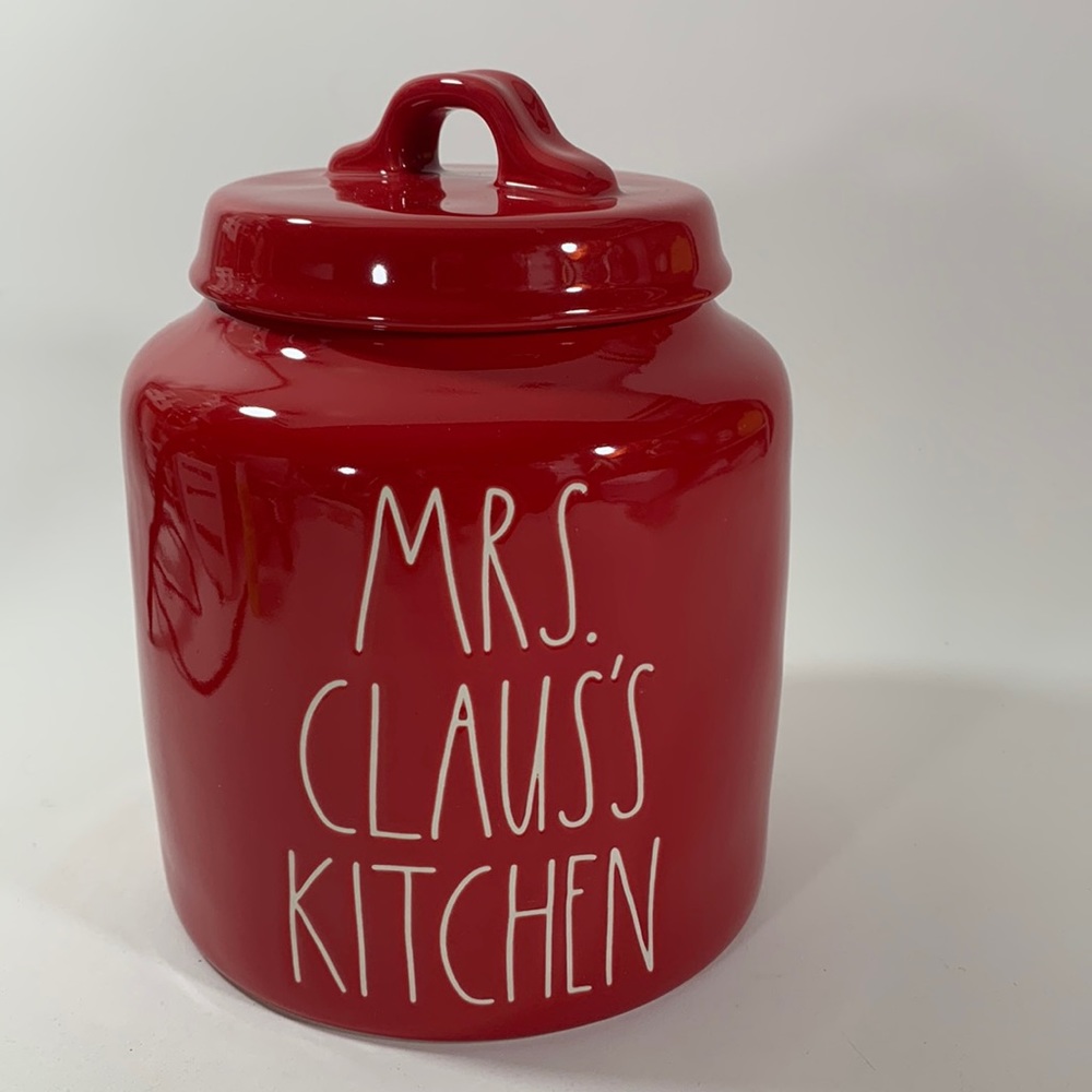 ✅Rae Dunn MRS. CLAUS’S KITCHEN Red Christmas Ceramic Canister